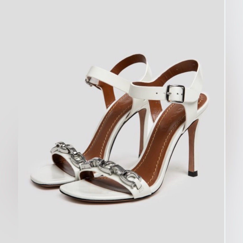 Coach "Bonnie" Slingback Patent Leather White Heeled Sandal Sz 8